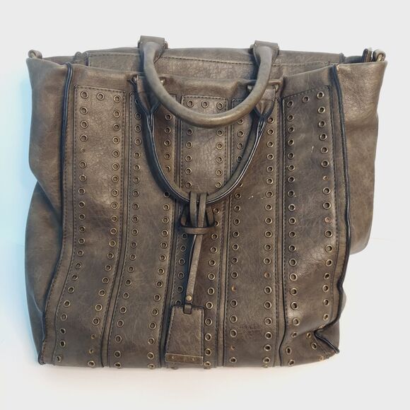 Borsani Moss Green Large Tote Handbag Crossbody Rivets Defects - Picture 2 of 12